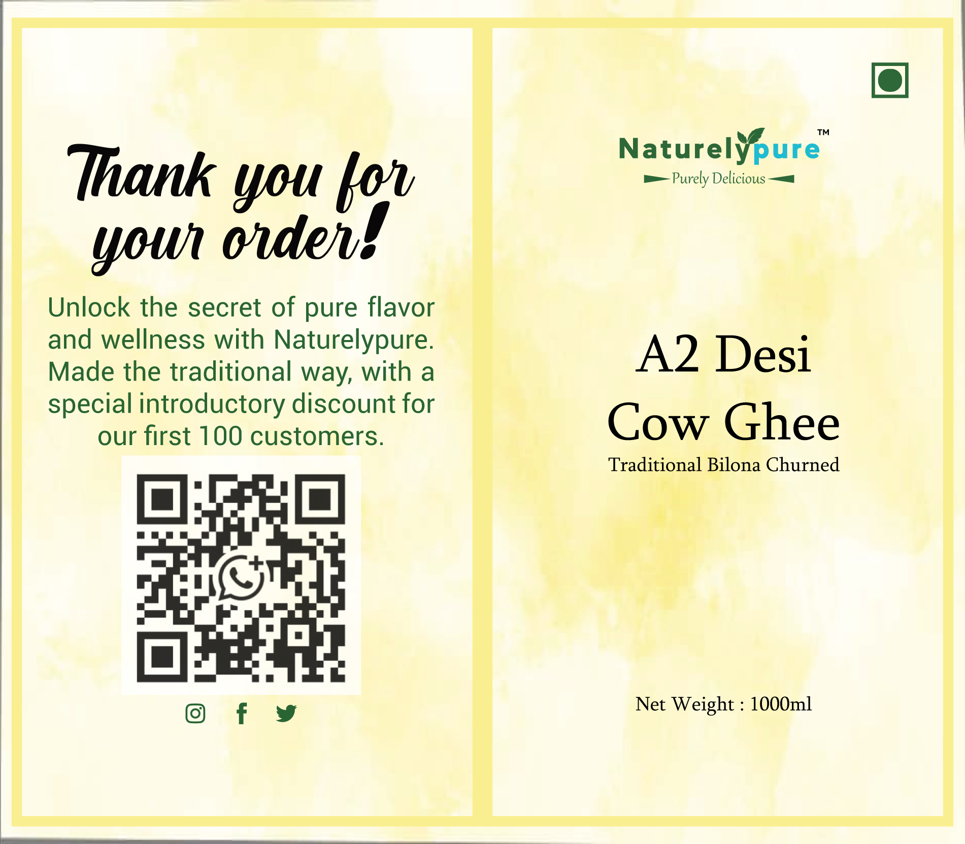 A2 Desi Cow Ghee (1000 ML) | NaturelyPure